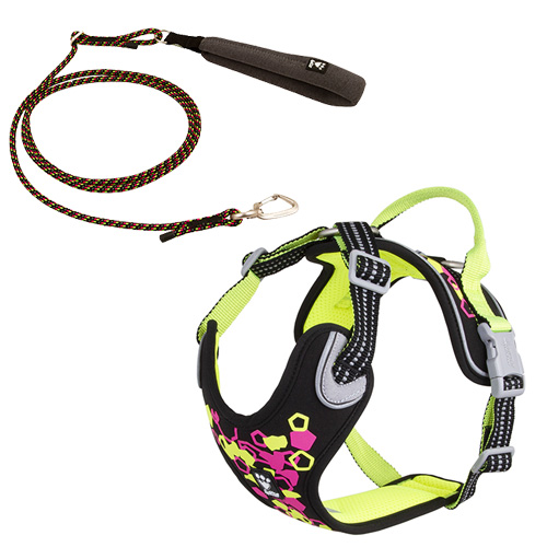 PETTORINA WE WARRIOR NEON 40-45 CM + GUINZAGLIO REGOLABILE 6 MM